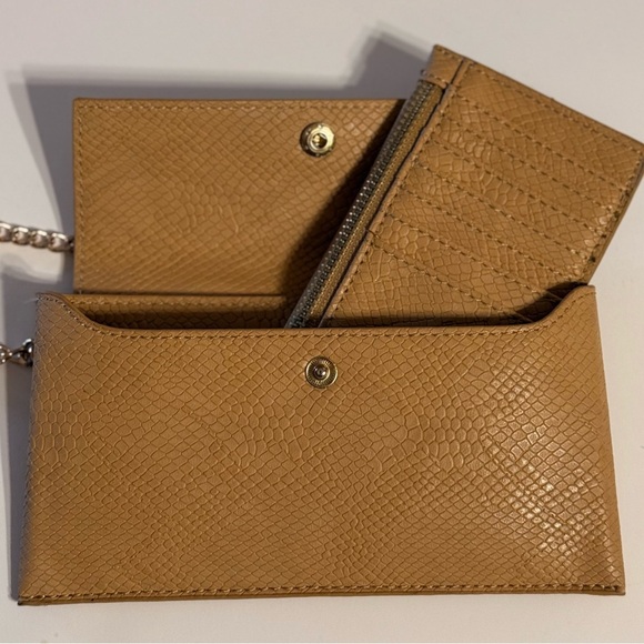 By Anthropologie Mini Crossbody W Removable Card Holder Purse Camel Gold Chain - Picture 10 of 16